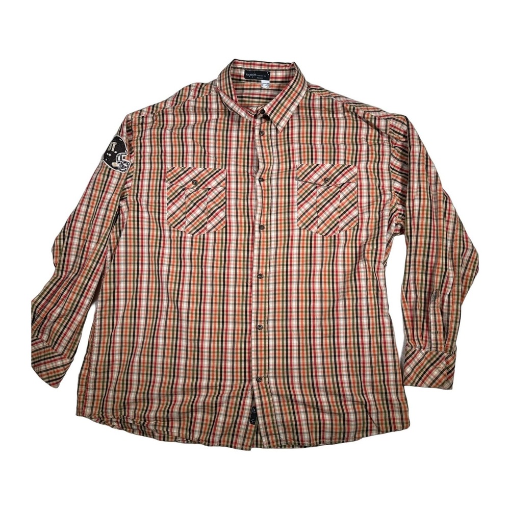 Rocawear Mens Plaid Button Down Shirts Football Helmet Patch Big 4X Cotton